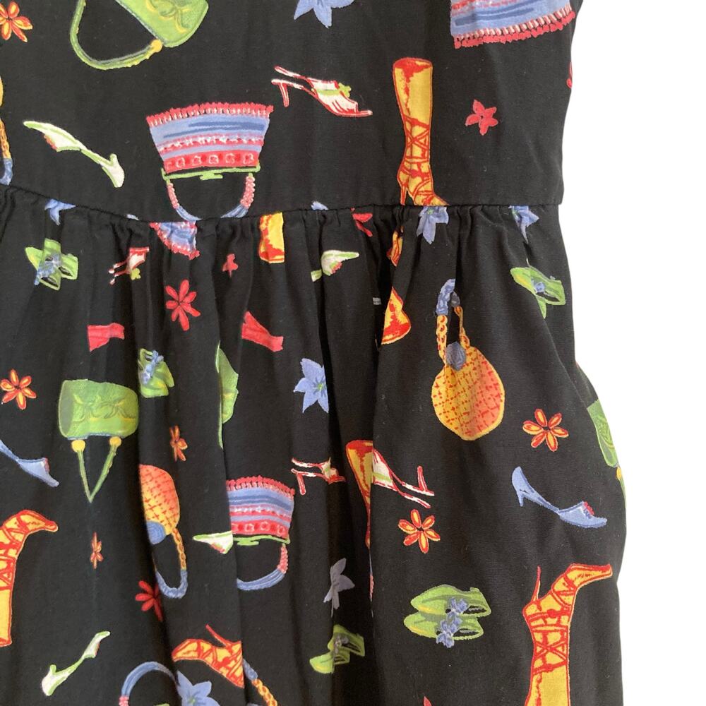 Vintage Y2K Coldwater Creek Black A-Line Dress Whimsical Print Sz Small Rayon - Picture 13 of 16